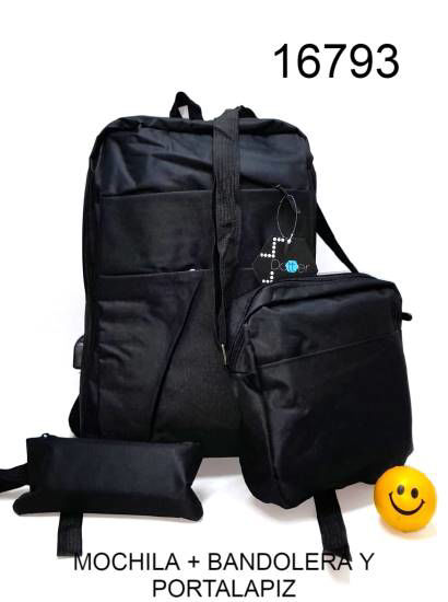 Imagen de MOCHILA +  SET BANDOLERA Y PORTA LAPIZ C/CONECCION USB 3.25